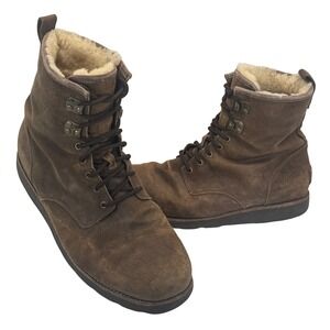 UGG Hannen Waterproof Boots Brown Suede Shearling Lined Vibram Mens 11 Winter